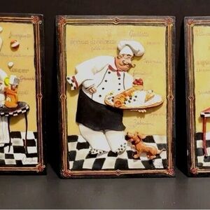 Chef Wall Art with Black and White Checkered Design